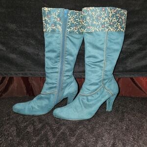 Vintage Newport News Teal Women's Mid-Calf Heeled Boots